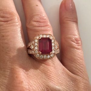Solid 14K Rose Gold Natural Ruby & Diamond Ring